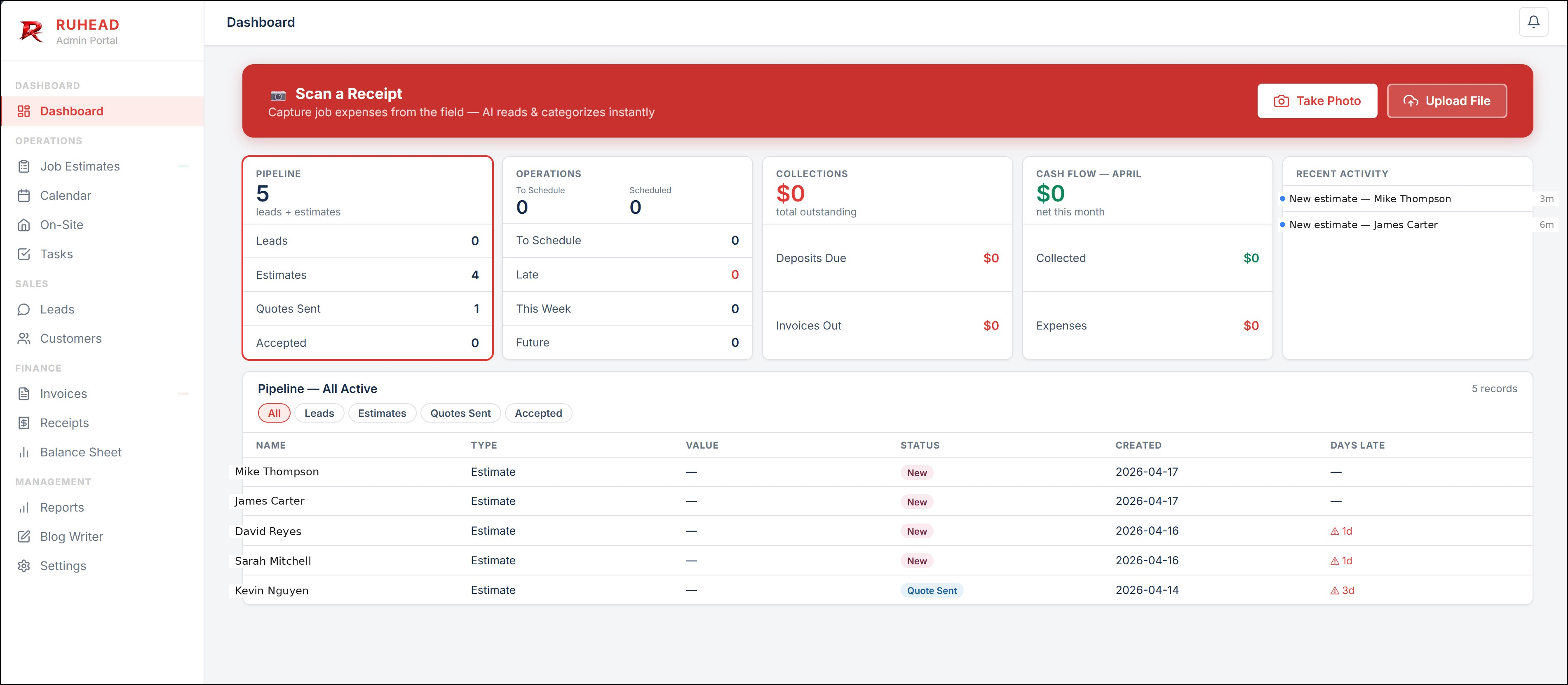 RUHEAD Admin Dashboard