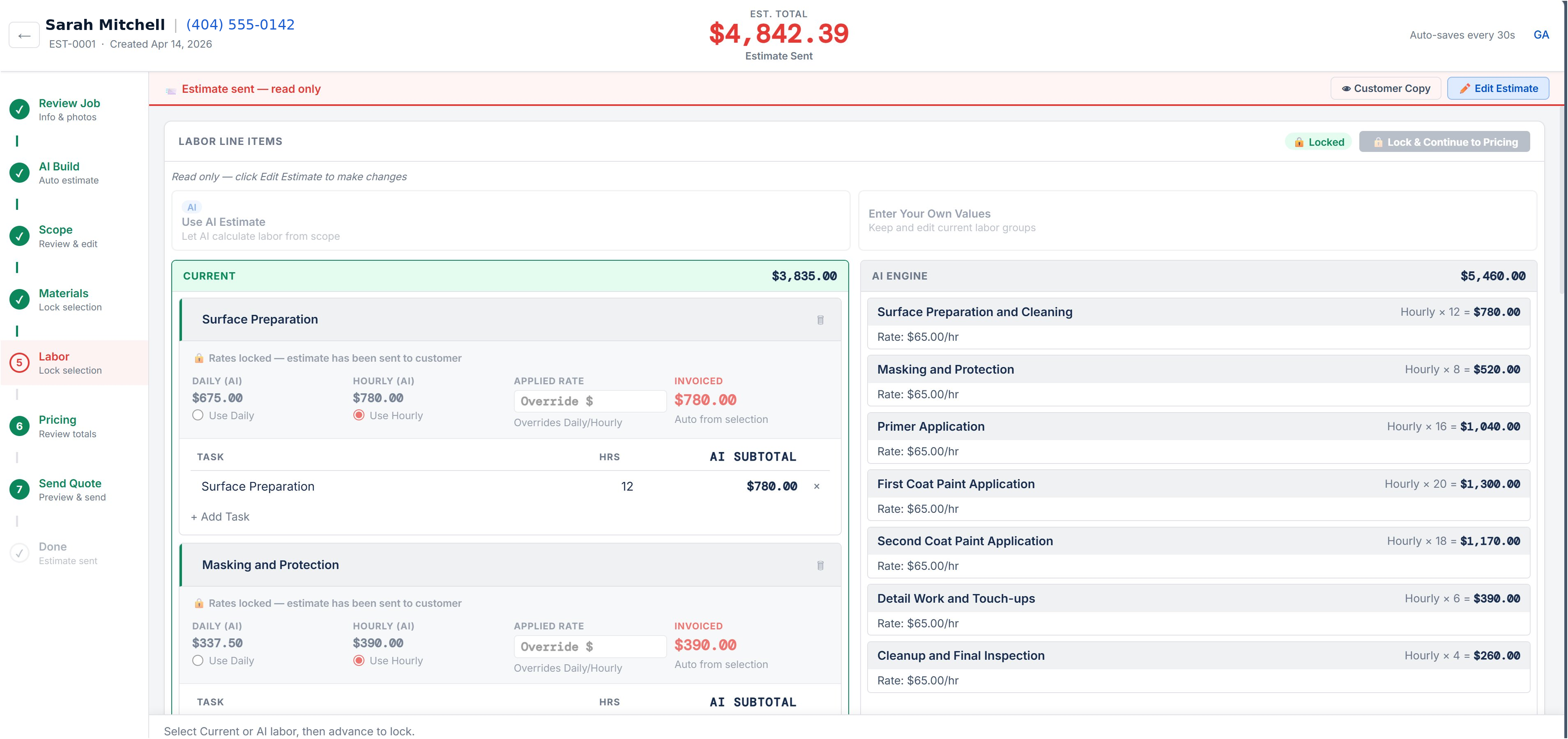 RUHEAD Labor comparison view
