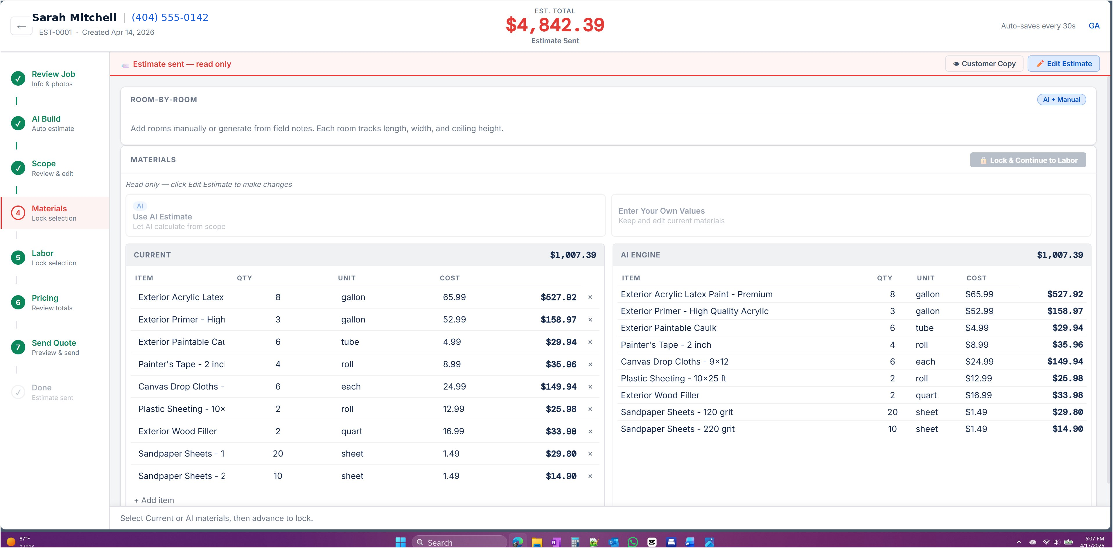 RUHEAD Materials comparison view